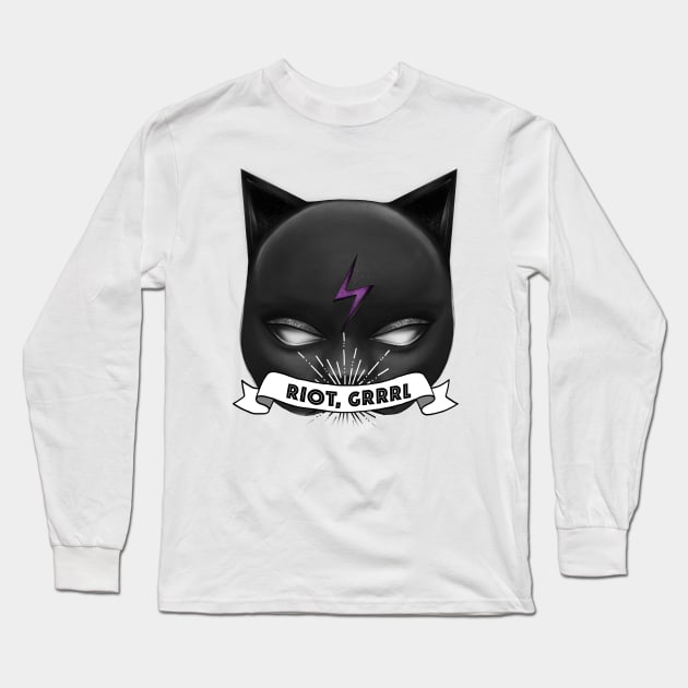 Riot grrl black cat mask Long Sleeve T-Shirt by Meakm